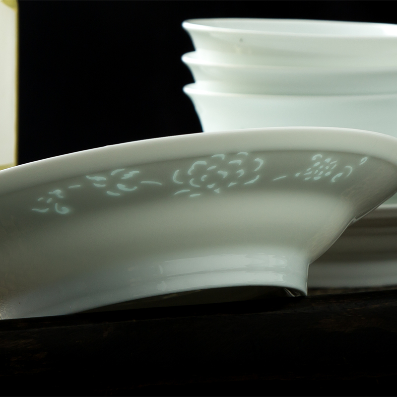 Jingdezhen pure white exquisite bowls dish suits for domestic high - end gift Chinese made pottery under glaze porcelain bowl set combination