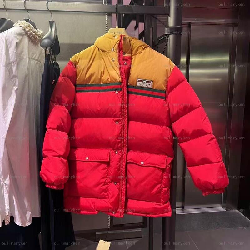 Italian Outlet Gucci Boys' Long Hooded Thick down Jacket, Red, Size 6-10 Years Old
