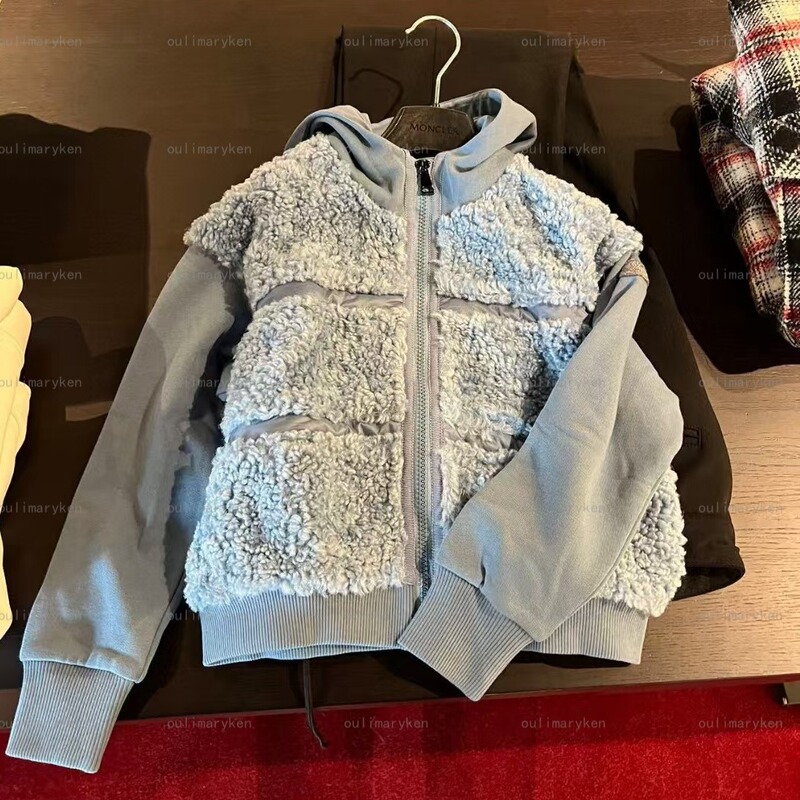 Italian Outlet Moncler Girls' Hooded Fleece Sweatshirt Jacket, Mist Blue, Sizes 6, 8, 10, 12 Years Old