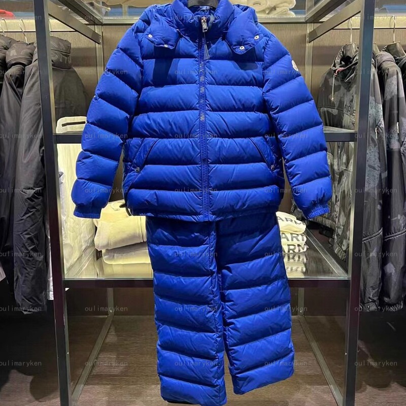 Outlet Moncler Boys' down Jacket + Overalls Set, Blue, Sizes 5, 6, 8, 12, 14 Years Old