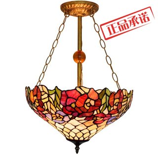 European Tiffany stained glass rose bar restaurant reverse chandelier American retro 40CM glass lamp