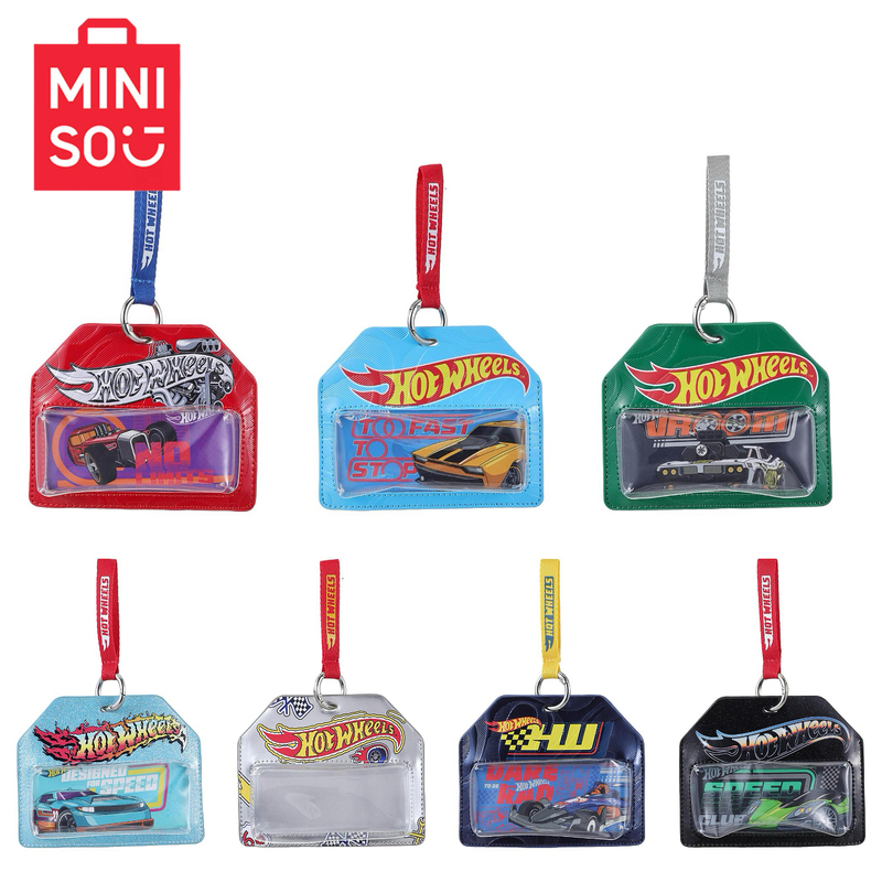 Miniso Famous Brand Hot Wheels Contrasting Color Leather Display Bag Pendant Car Model Keychain Storage Card Holder