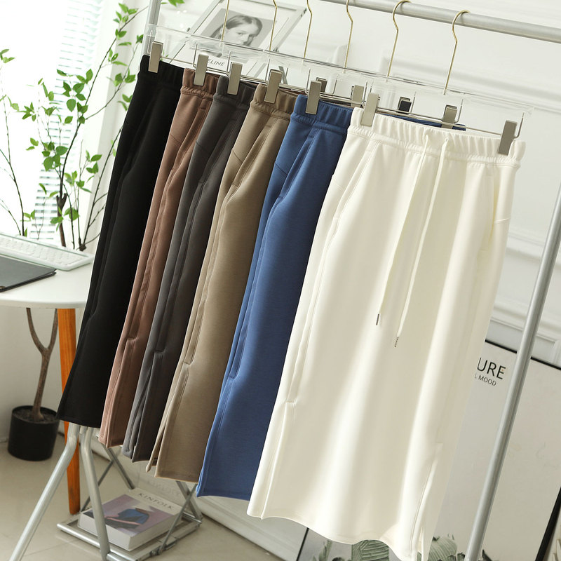 Ll Same Style Modal Air Layer Side Slit Skirt Slimming Drawstring Loose Sports Casual Straight Long Skirt for Women