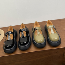 tu bv single shoes female spring new genuine leather thick bottom mary precious shoes heightening cingulum Inn wind small leather shoes