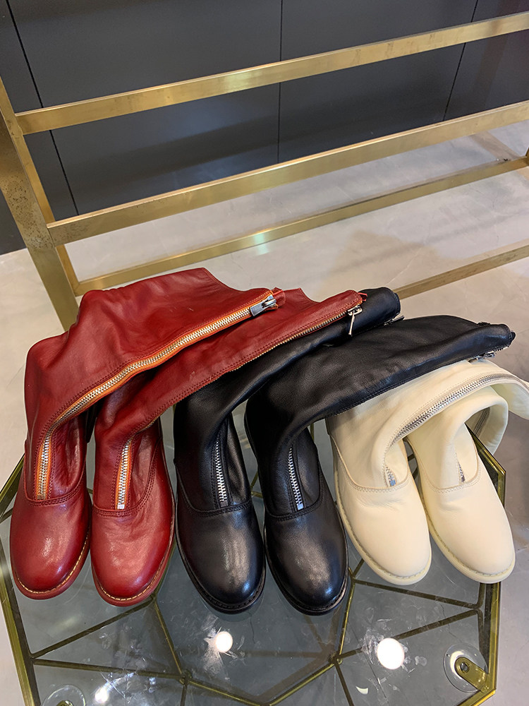 Washed mapskin guidi410 front pull chain long cylinder boot female ghost Emmy flat bottom long boot flat heel female high cylinder boot