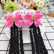 Children's Bow Ribbon Hairpin Wig Braid Princess Baby New Year's Tang Dress Headdress Flower Little Girl Hair Accessories