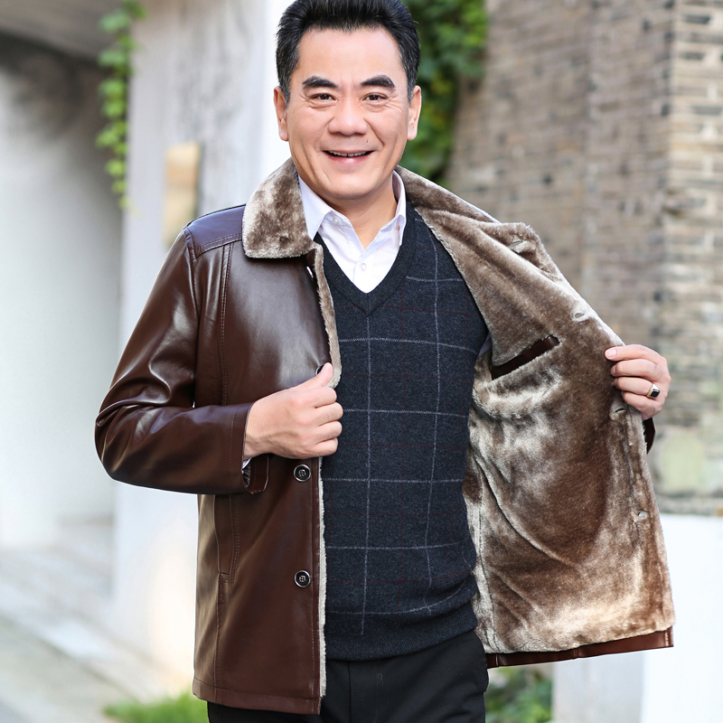 威登俊虎 中年男士皮衣 加绒夹克 图2