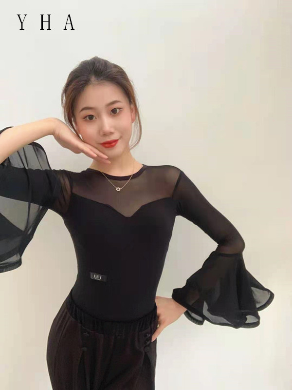 YHA Yihua national standard dance suit women's Morden dance suit summer fish bone sleeves practice suit Latin dance dress sexy dance dress 
