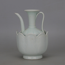 Song Dynasty Hutian kiln shadow green and white glaze secretly carved melon-edge warm wine jug Antique unearthed from Jingdezhen high-temperature handmade porcelain collection