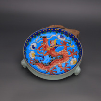 Qing Dynasty enamel blue ground dragon pattern filigree nail three-legged wash antique porcelain second-hand collection classical home furnishings