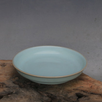 Song Dynasty Ru kiln raw ore azure glaze support nail plate antique porcelain home retro collection living room daily classical ornaments