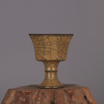 Song Dynasty Ge kiln yellow glaze gold wire eight-way tall cup antique decoration collection ornaments antique iron body porcelain