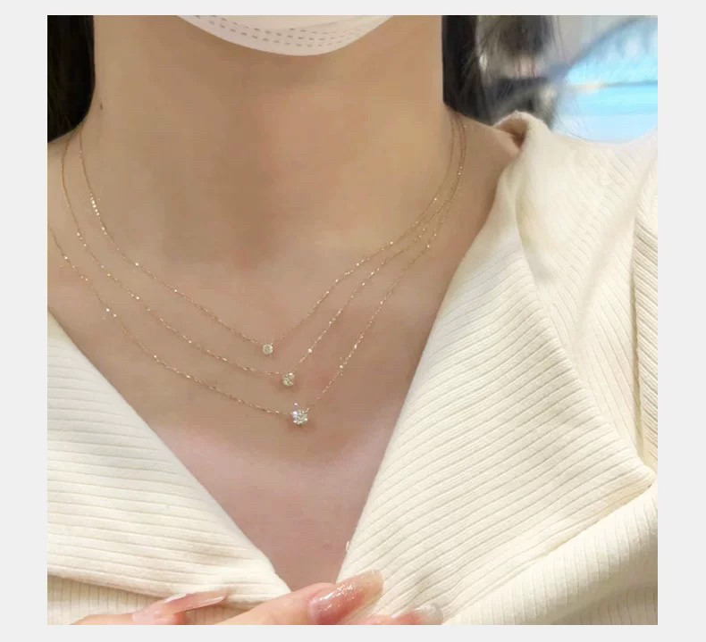 Серебряное ожерелье 莫桑石18k金单钻项链女纯银吊坠轻奢小众鼻屎钻锁骨链露思同款 Other home