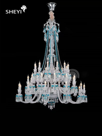 Baccarat French Baroque European blue crystal chandelier living room villa luxury multi-head chandelier lighting fixtures