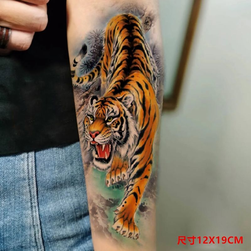 Tiger Long-Lasting Tattoo Sticker Waterproof Lower Body Tiger Realistic Calf Arm Unisex Colorful Tiger Tattoo Sticker