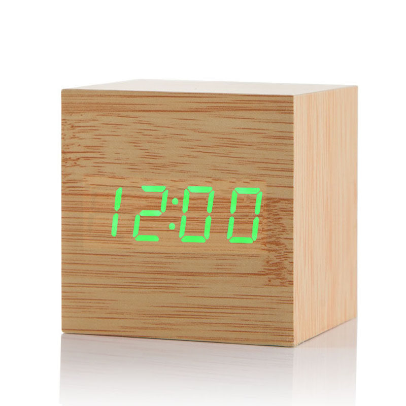 Fashion alarm clock LED sound control Wooden clock Creative electronic clock Bedroom bed clock Student seat clock Watch Temperature