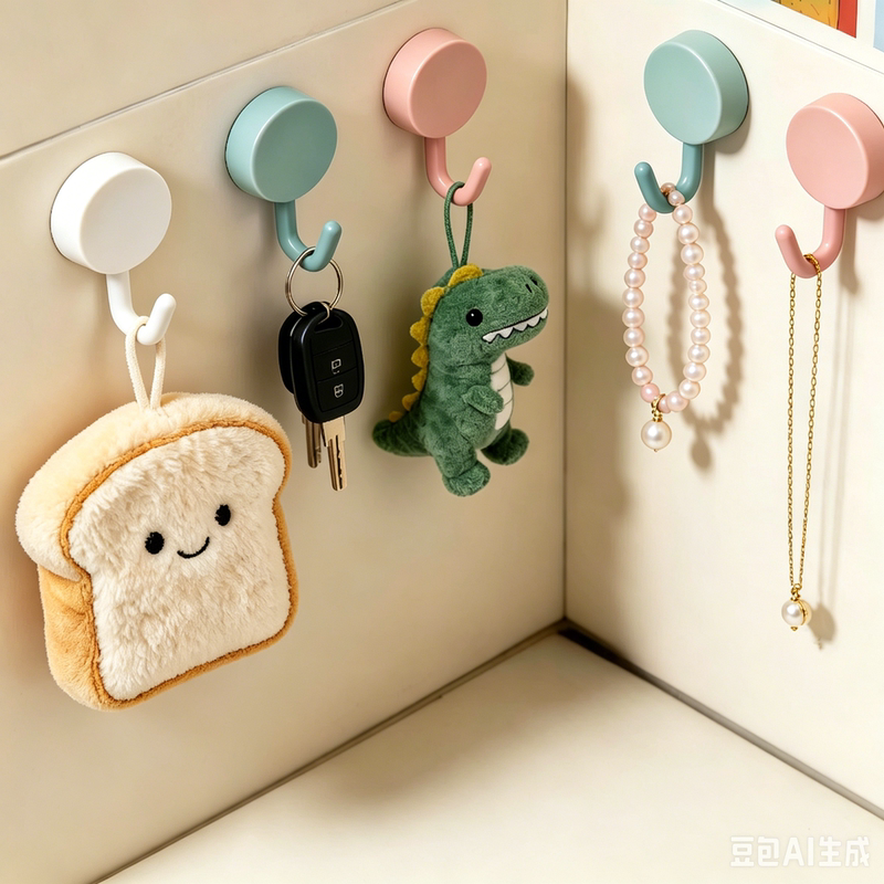 Macaron Hooks with Strong Adhesive, Candy-Colored Small Hooks, Cute and Stylish Sticky Hooks, Traceless Strong Plastic Hooks