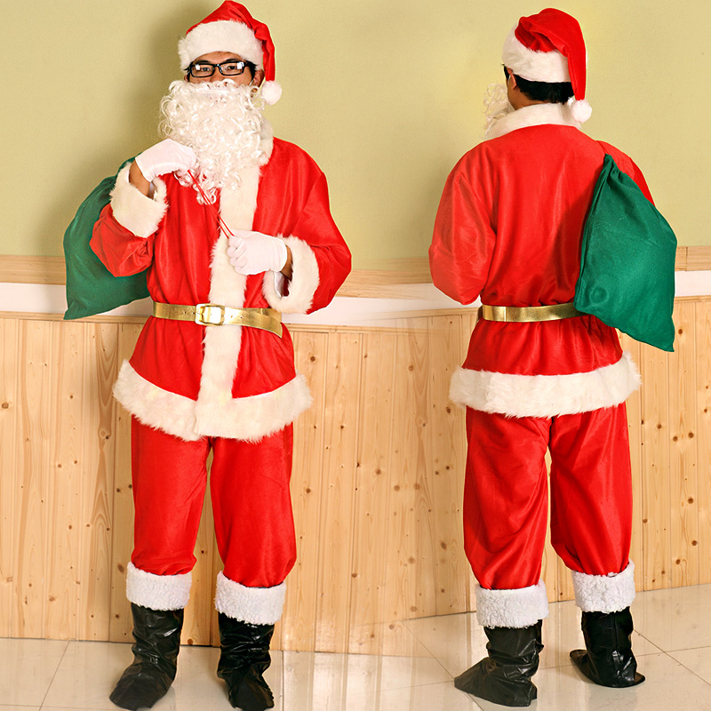 Santa suit Plush clothes Luxury adult nine-piece set of clothes Christmas hat Decorative Christmas clothes