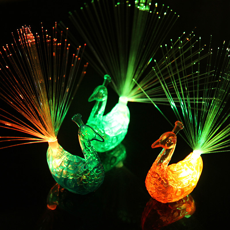 Peacock lights Children's glowing color rings Activity gifts Peacock on fingers decorated LED lights