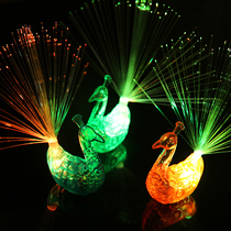  Peacock lantern Childrens luminous color change ring activity gift Peacock open screen finger light decorative led light