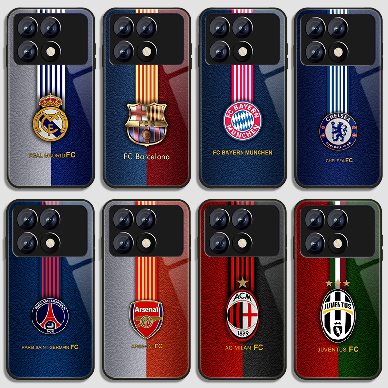 Football Club Emblem Phone Case Suitable for Redmi K70 Extreme 60 Chelsea Turbo 3 Liverpool 50Pro Barcelona 403020 Tottenham Note 1312 Tempered Glass 11Tpro Glossy Surface