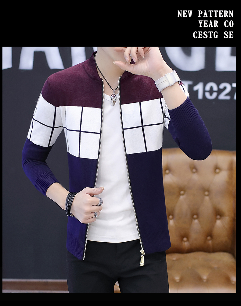Áo len nam cổ chữ V có khóa kéo mùa thu đông phiên bản Hàn Quốc của áo len màu thời trang thanh niên áo bomber