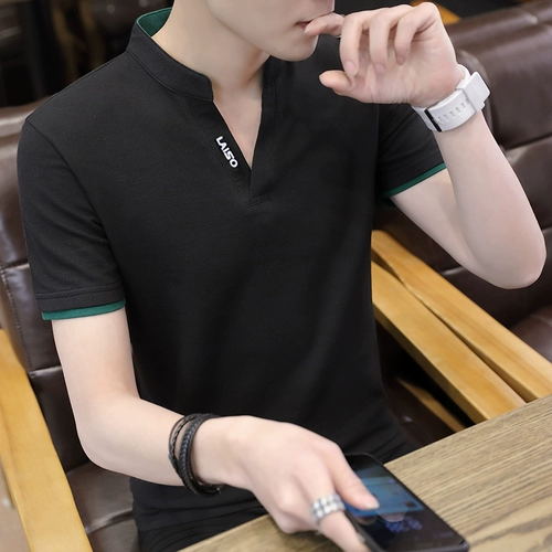 Хлопковая трендовая футболка с коротким рукавом, V-образный вырез, короткий рукав, в корейском стиле, большой размер