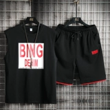 Хлопковый жилет без рукавов, мужской летний комплект, трендовые модные шорты, в корейском стиле, короткий рукав