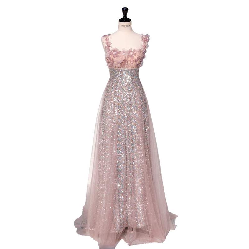 Fuchsia evening dress, advanced nail sequins for elementary school students for bride, lifting effect, light luxury style, high-quality style Fuchsia evening dress, advanced nail sequins for elementary school students for bride, lifting effect, light luxury style, high-quality style