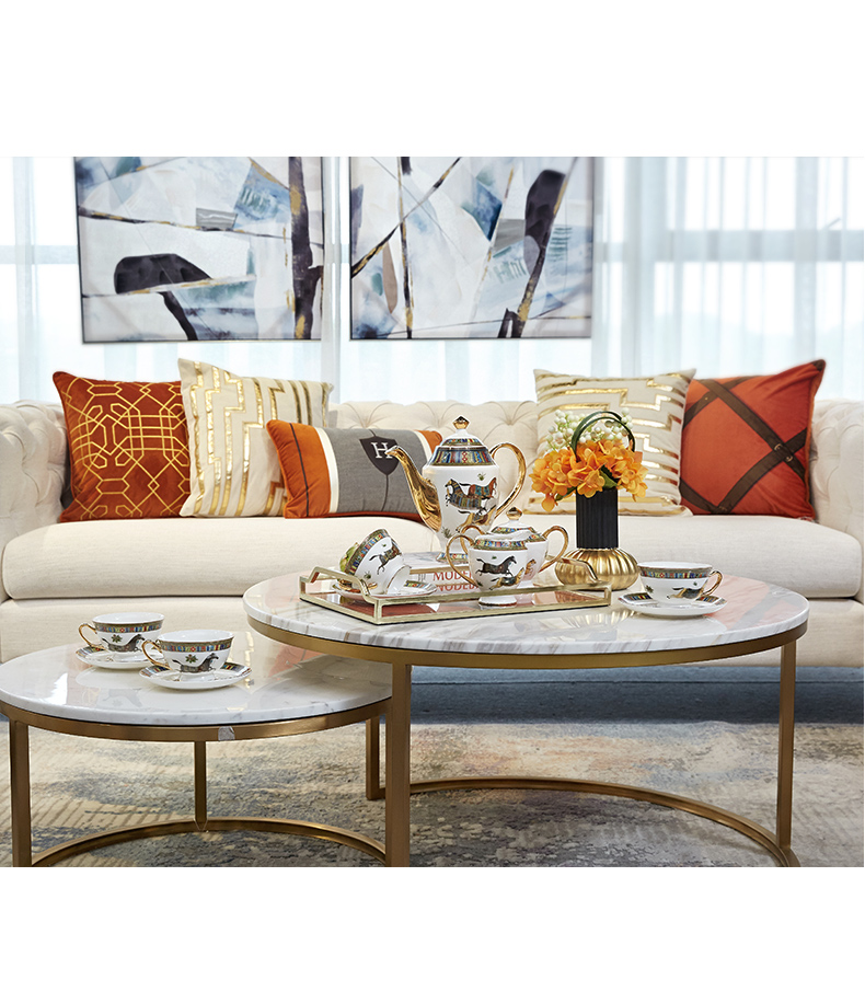 Light European - style key-2 luxury ceramic tea set furnishing articles contracted creative household gift teapot teacup version into living room