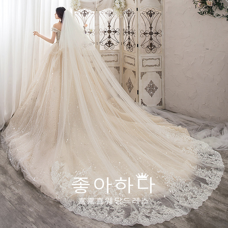 Head yarn (3 m long) 2021 new Korean bride long lace wedding long tail wedding dress headdress