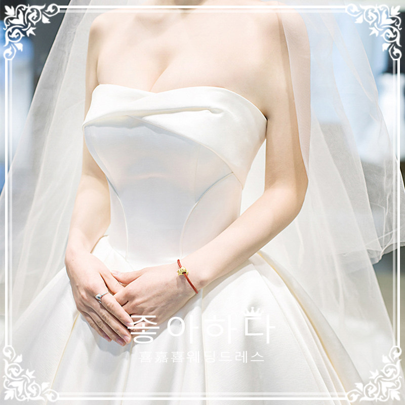 Net red dress Late evening with the same light main wedding dress 2021 new brides small sub-style Breasted Woman Satin Trailing trailing