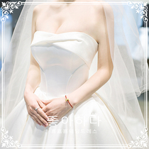 Net red dress evening with the same light main wedding dress 2021 new bride small man French tube chest female satin tail