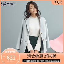 Roem spring new professional suit knitted jacket mid-length belt suit lady coat jacket female