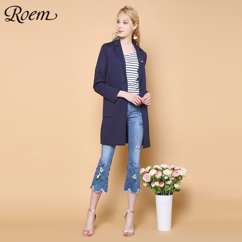 Roem Loalong mùa xuân ve áo phụ nữ dài của áo gió áo khoác cơ thể lookth mỏng thời trang rắn RCJT81101C áo khoác