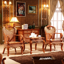 Rattan chair Three-piece set rattan chair tea table combination Outdoor balcony leisure rattan art table and chair Rattan woven table and chair combination