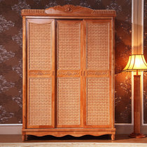 Southeast Asia Indonesia rattan wardrobe Hotel bedroom three-door solid wood wardrobe Plant rattan sliding door rattan wardrobe
