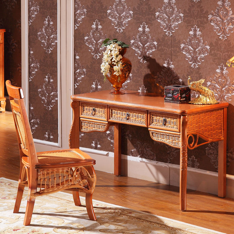 Ivy Family Vine Wood Desk Rattan Desk Rattan Desk Rattan Desk Rattan Furniture House Innate Furniture
