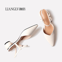 Semi-wrapped head sandal women 2022 Spring genuine leather coarse heel summer French style heel gowns heels with womens shoes