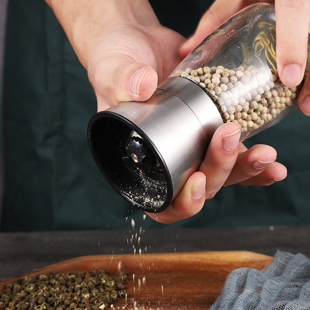 Pepper grinder manual glass grinding bottle grinding pepper powder sea salt granules seasoning stainless steel kitchen supplies