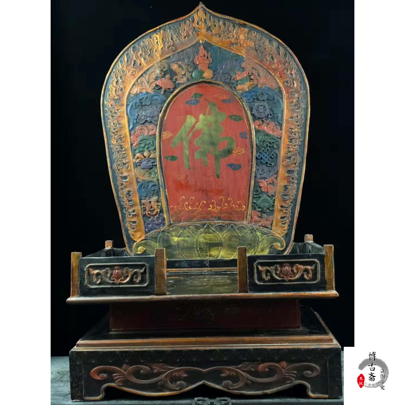 Ancient Play Featured Craft Wood Tire Lacquerware Buddha Niche