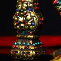 Tibetan Dharma Seal Jade Seal Lima Copper Handmade Engraved and Inlaid Dzi Bead Dharma Seal