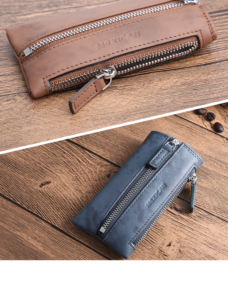 Bù nhìn túi chìa khóa da của nam giới dây kéo da chìa khóa xe chuỗi nam đa chức năng eo mini purse ví móc khóa giá tốt