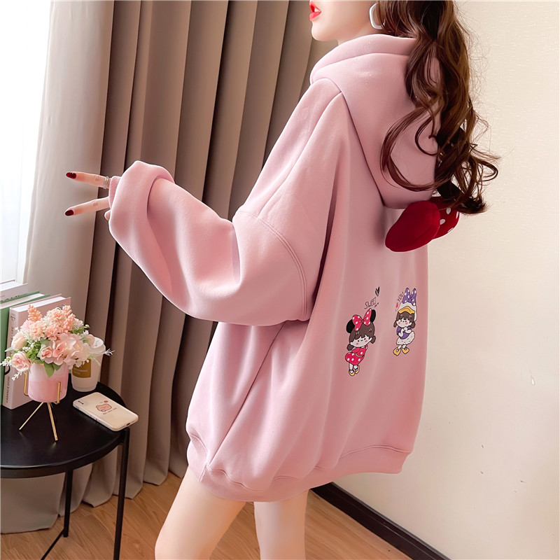 Pregnancy woman dress suit two sets of autumn and winter plus suede thickened thick cotton T women loose large size with cap jacket women blouses