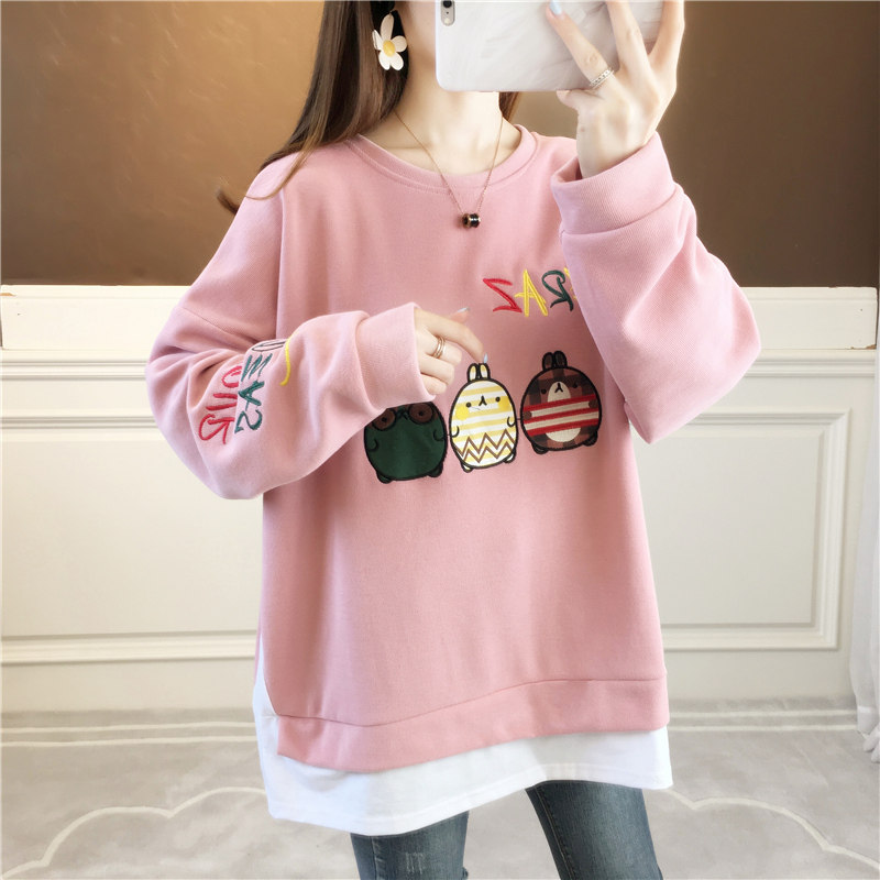 Fat MM Loose Large Size Gestation Woman Dress Spring Autumn Winter Korean Version Embroidered two vegling women with long version of blouse cover