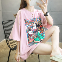 2021 new maternity summer loose large size cartoon printing round neck short sleeve T-shirt womens top base shirt tide