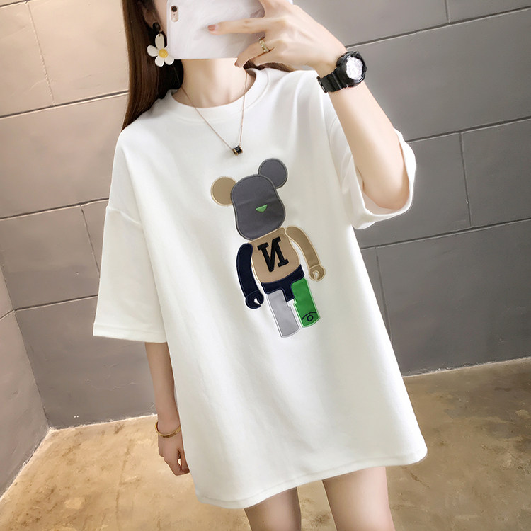 2022 Summer Day Gestational Woman Dress Embroidered Short Sleeve T-Shirt Woman Medium Long Version Blouse With Undershirt Loose large size for cover