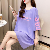 2021 summer new fat MM maternity clothes loose large size medium long section printing round neck short sleeve T-shirt womens top tide