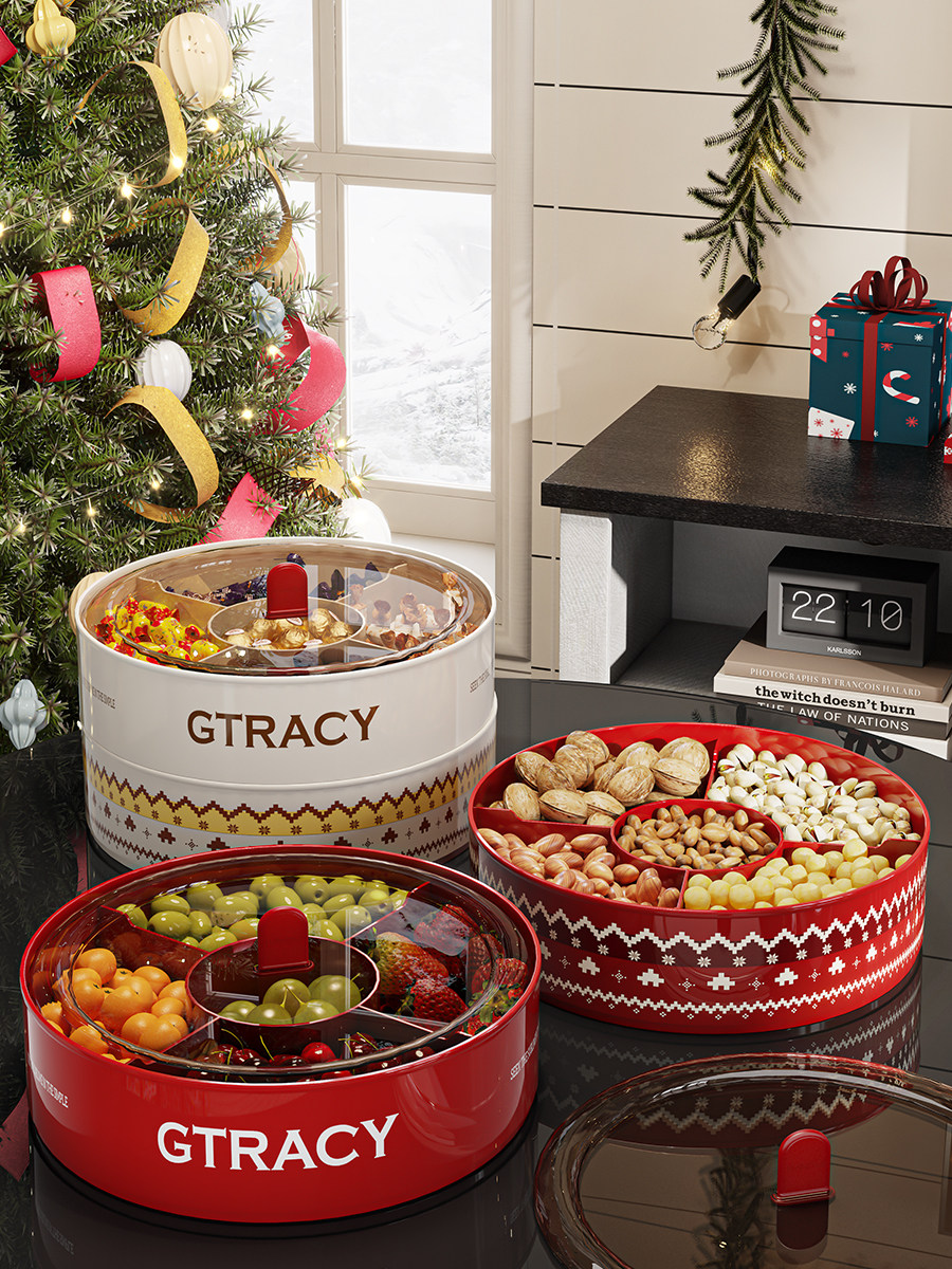 New Year's Fruit Plate for Living Room and Tea Room, High-End, Exquisite and Beautiful Display Plate for Fruits, Snacks, Nuts, Candies, Storage Box