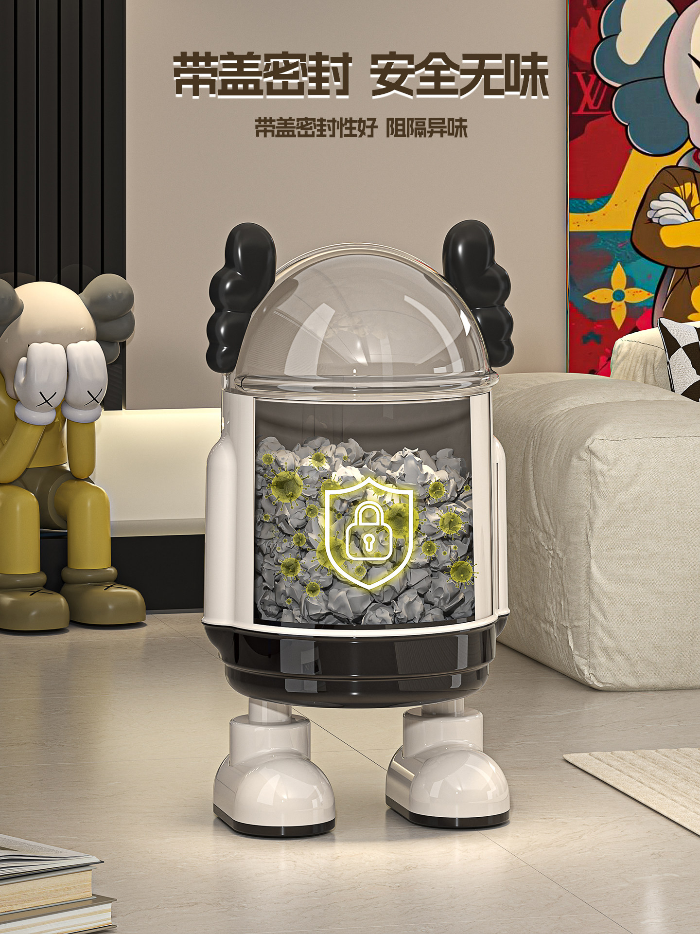 Living Room Trash Can for Home Use, 2025 New Model, Stylish and Trendy, Suitable for Kitchen and Bathroom, Large Capacity, Flip-Top Wastebasket